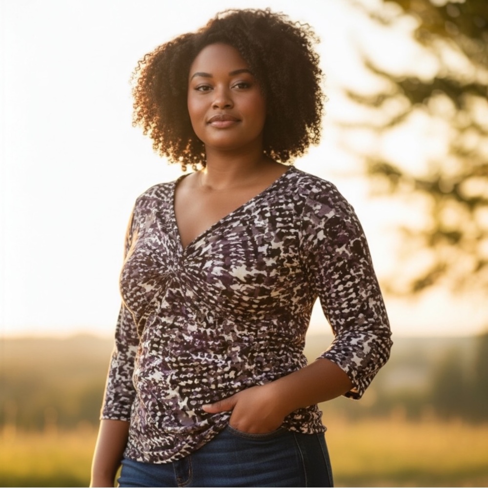 Essentials By Milano Size XL Purple Multi Abstract Top Mob Wives Boho Whimsigoth